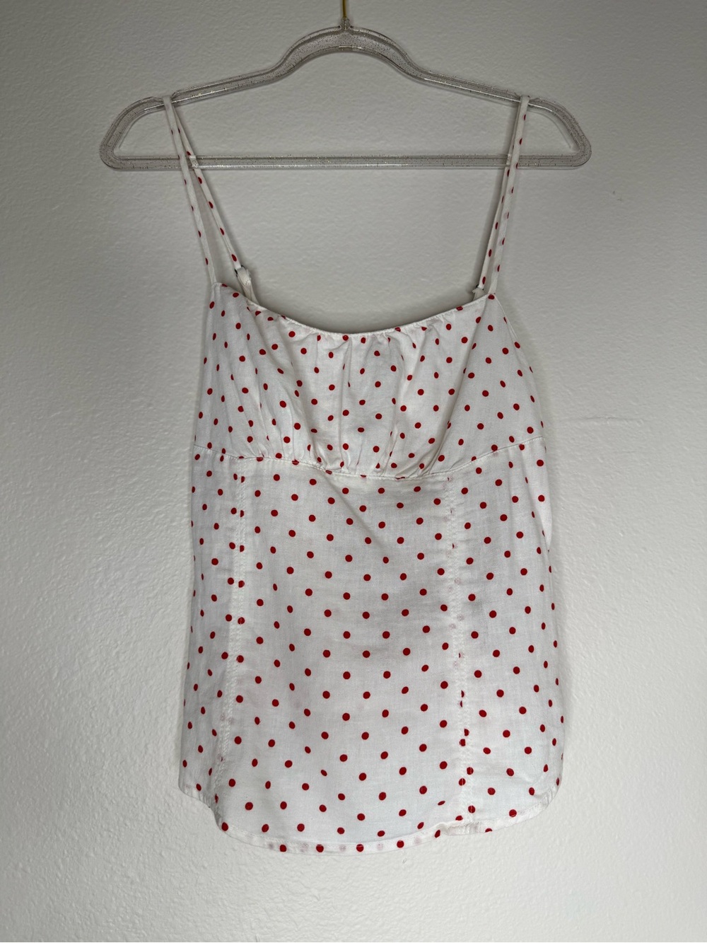 Maeve White Baby Doll Tank with Red Polka Dots Linen Blend Sz 0